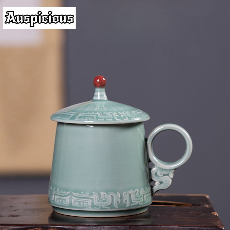 Celadon Ceramic Cup - Tasse à café à motif Bronze